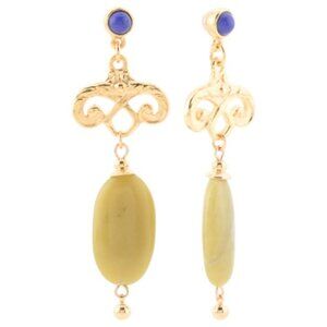 BEN AMUN Made In Usa Gold Plated Green And Lapis Stone Earrings